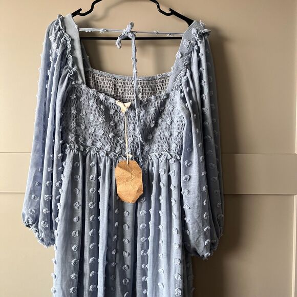 Listicle Swiss Dot Maternity Dress Large Babydoll Smocked Square Neck Chiffon - Picture 8 of 15